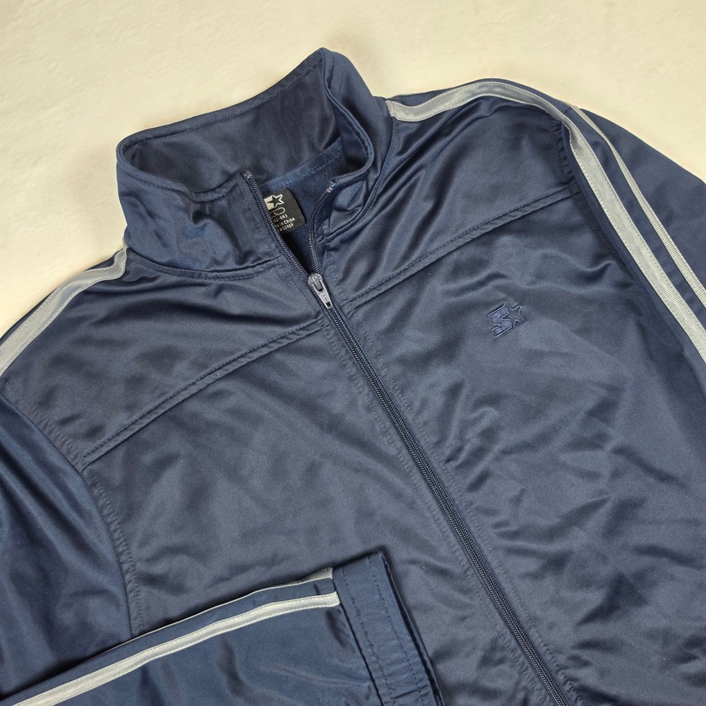 Starter Mens Track Jacket Dark Navy Blue Full Zip Athletic Stripe RM01301 L